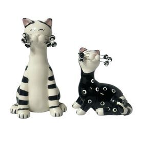 Rare Whimsiclay By Amy Lacombe Kitty Cat Salt And Pepper Shakers